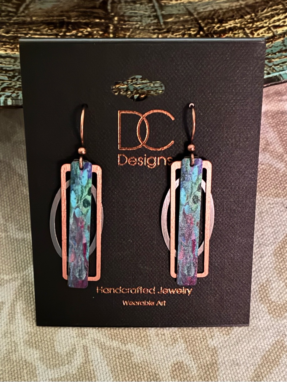 DC Designs Blue Aurora Abstract Multilayer Drop Metal Two Tone Accent Earrings